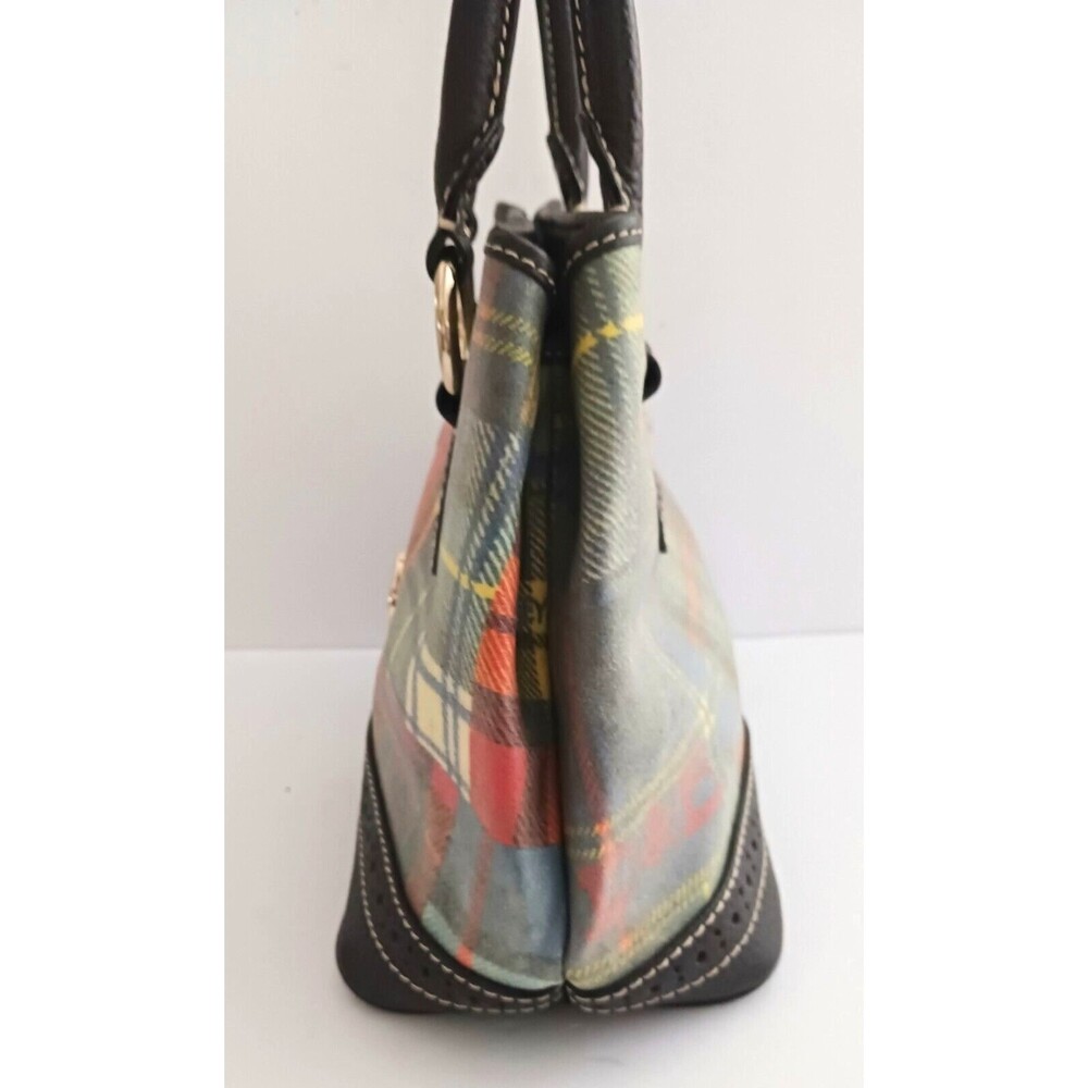 VTG Dooney & Bourke Madras Plaid Ladybug Satchel Top Handle Bag Blk Pebbled Trim - Picture 5 of 13
